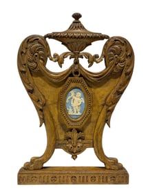 19th C. English Wedgwood Plaque in Carved Boxwood Frame