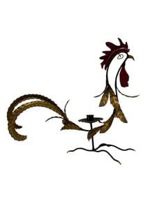 Italian MCM Artisan Tole Rooster Candle Holder