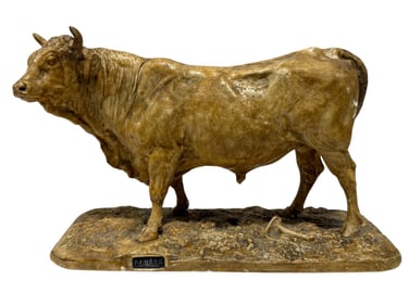 Signed Pierre-Jules Mene Plaster Apparis Bull Sculpture
