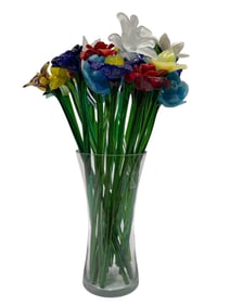 Group of Hand Blown Art Glass Flowers in Vase