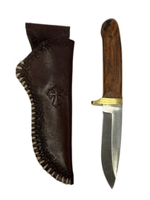 Wood Handle Knife w/ Embossed Leather Sheath