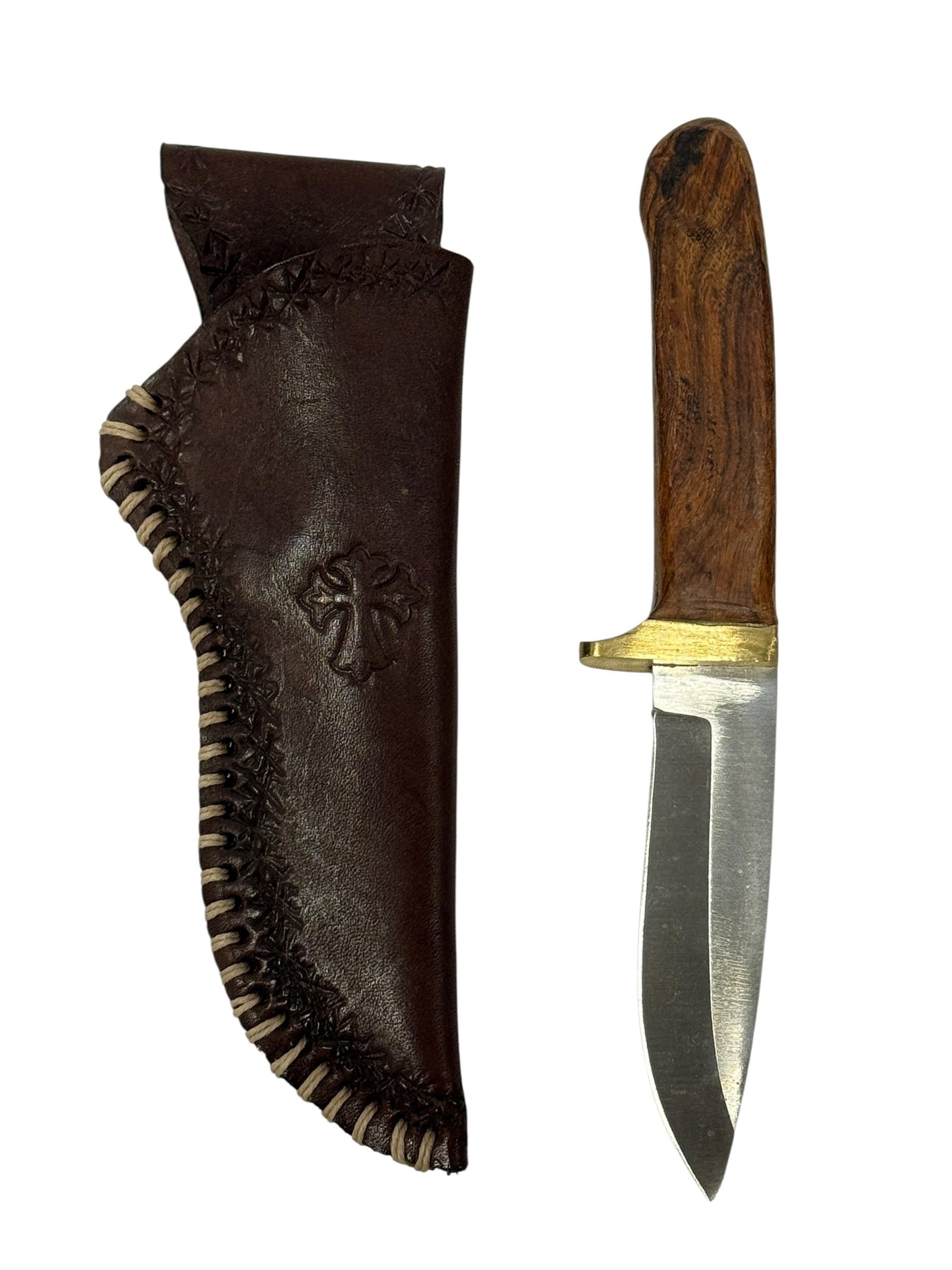 Wood Handle Knife w/ Embossed Leather Sheath (1 of 7)
