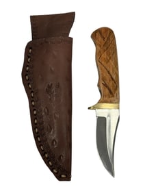 Wood Handle Knife w/ Embossed Leather Sheath