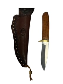 Wood Handle Knife w/ Embossed Leather Sheath