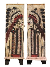 Pair of Antique Painted Carved Wood Panels