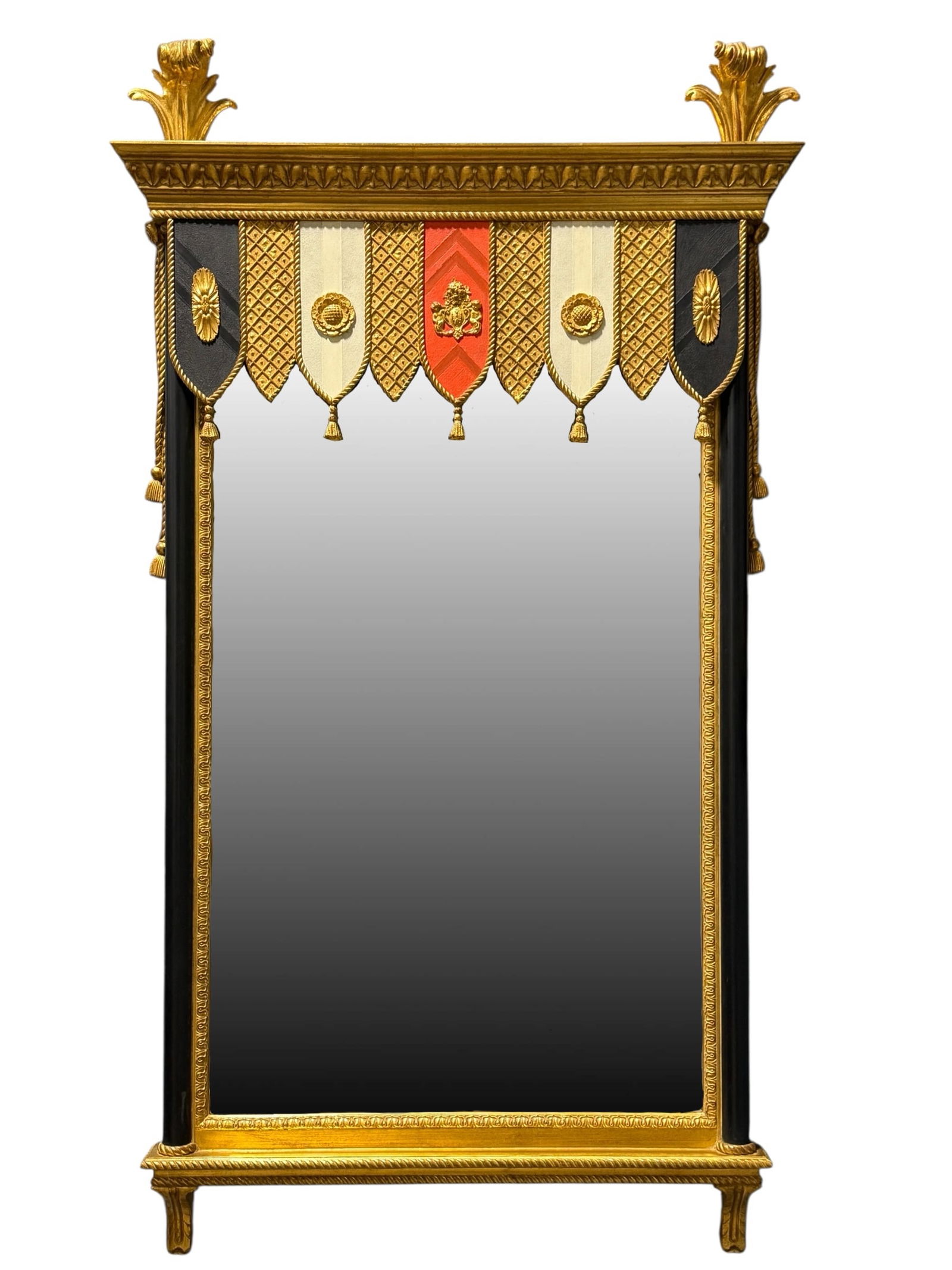 Neo Classical Style Wall Mirror, "Heraldic Pavillion" by Carvers Guild (1 of 8)