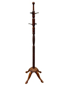 Antique Turned Wood Standing Coat Rack
