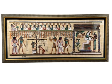Signed M. Ooran "Papyrus of Hunefer" Egyptian Painting on Wood