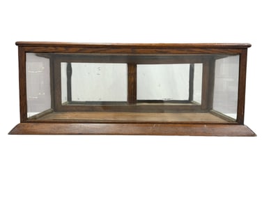 Antique Glass & Oak Display Case w/ Mirror Back