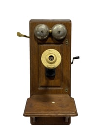 Antique Tiger Oak Wall Mounted Hand Crank Telephone Case