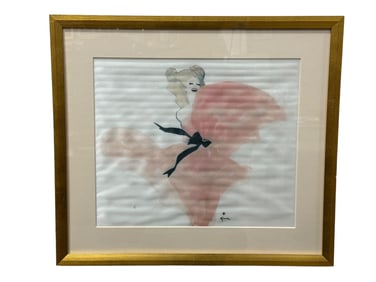 Framed MCM Rene Gruau Fashion Print on Silk