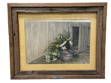Signed Gwen Skelton "Bucket O' Daises" Painting