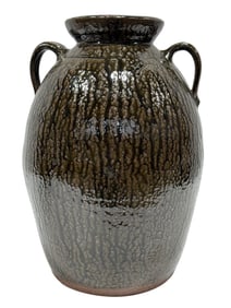 Signed Shelly West 4 Gal Brown Drip Glaze Jar