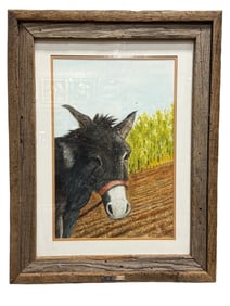 Signed Gwen Skelton '82 "Ol' Mule" Watercolor Painting