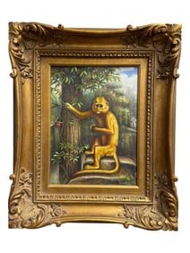 Signed S. Lovell Oil on Canvas "Monkey in Tree" Painting