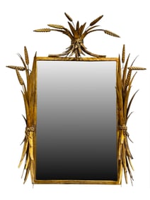 MCM Hollywood Regency Gilded Sheaf of Wheat Mirror