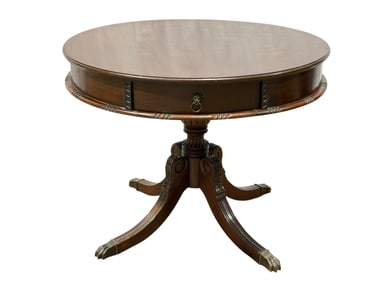 Mahogany Round Top Table w/ Drawer & Claw Feet