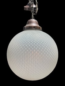 Large Art Deco Textured Glass Globe Pendant Light Fixture
