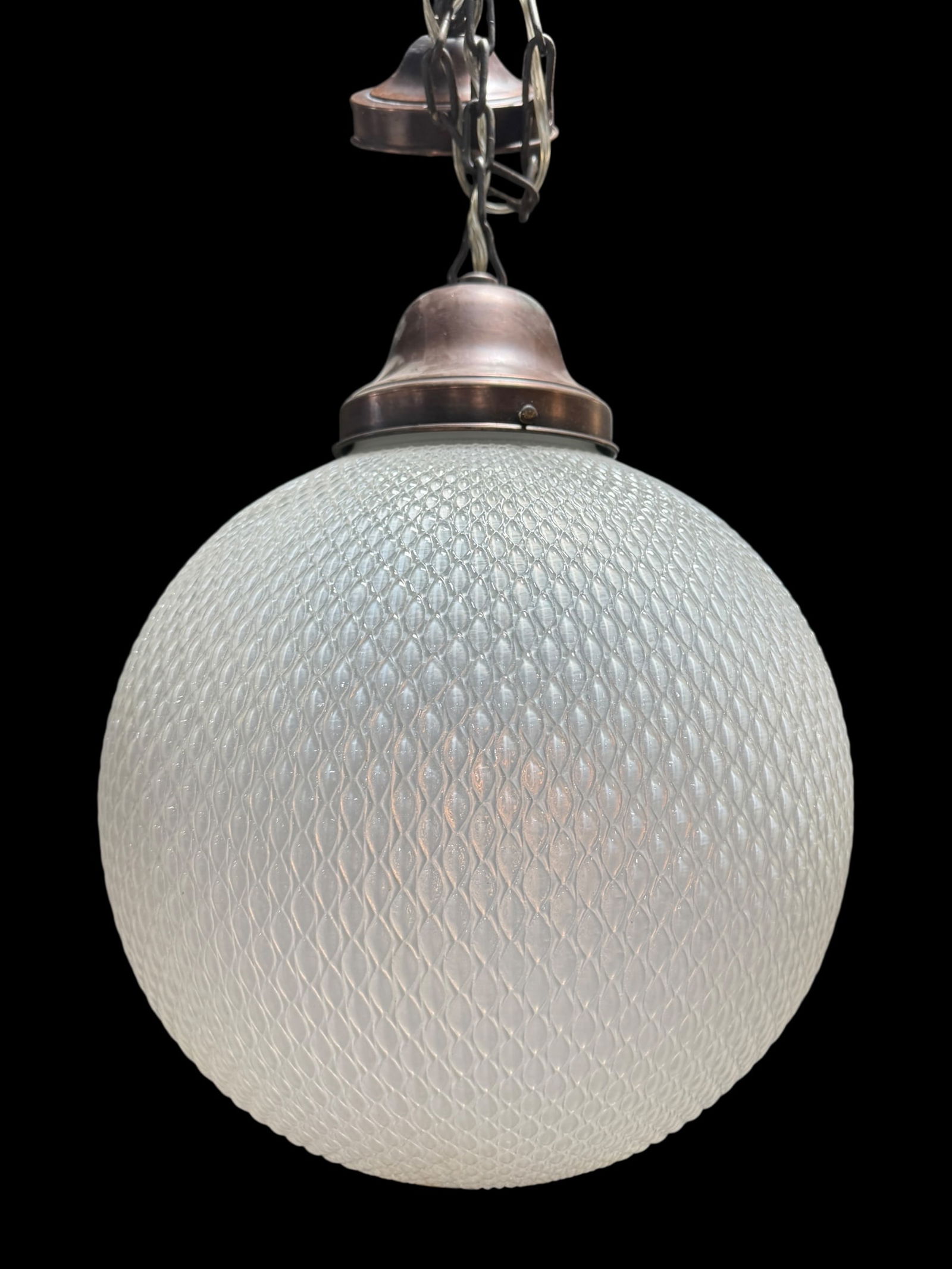 Large Art Deco Textured Glass Globe Pendant Light Fixture (1 of 4)