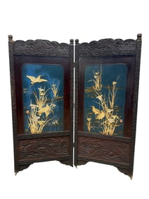 Cir 1890 Japanese Meiji Shibayama Inlaid 2 Panel Screen