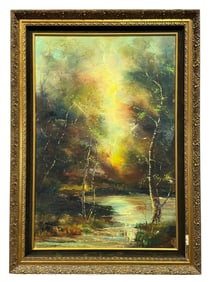Signed Jenell Baxter '71 Oil on Canvas Landscape Painting