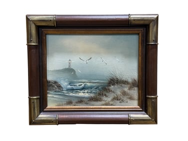 Signed Garcia Oil on Canvas Nautical & Lighthouse Painting