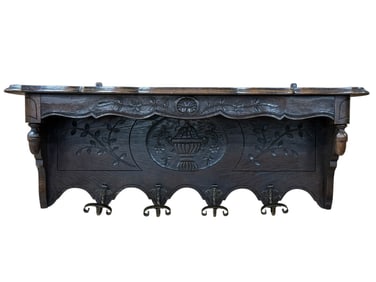 19th C. Oak French Renaissance Revival Coat Rack