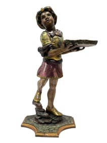 Signed Michael Gibson Italian Wood Carved Blackamoor Figurine w/ Tray