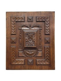 Antique Oak Wood Carved Panel