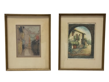 Lot of 2 Small Signed Etchings