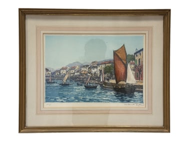 Signed Manuel Robbe "St. Maxim On The Riviera" Etching