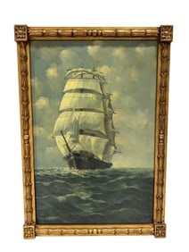 Signed Paul Faber Oil on Canvas "Clipper Ship" Painting