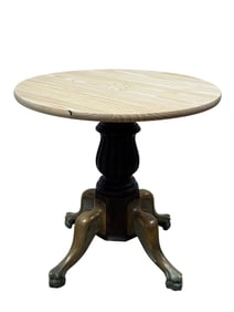 Round Wood Top Table on Antique Wood & Bronze Base