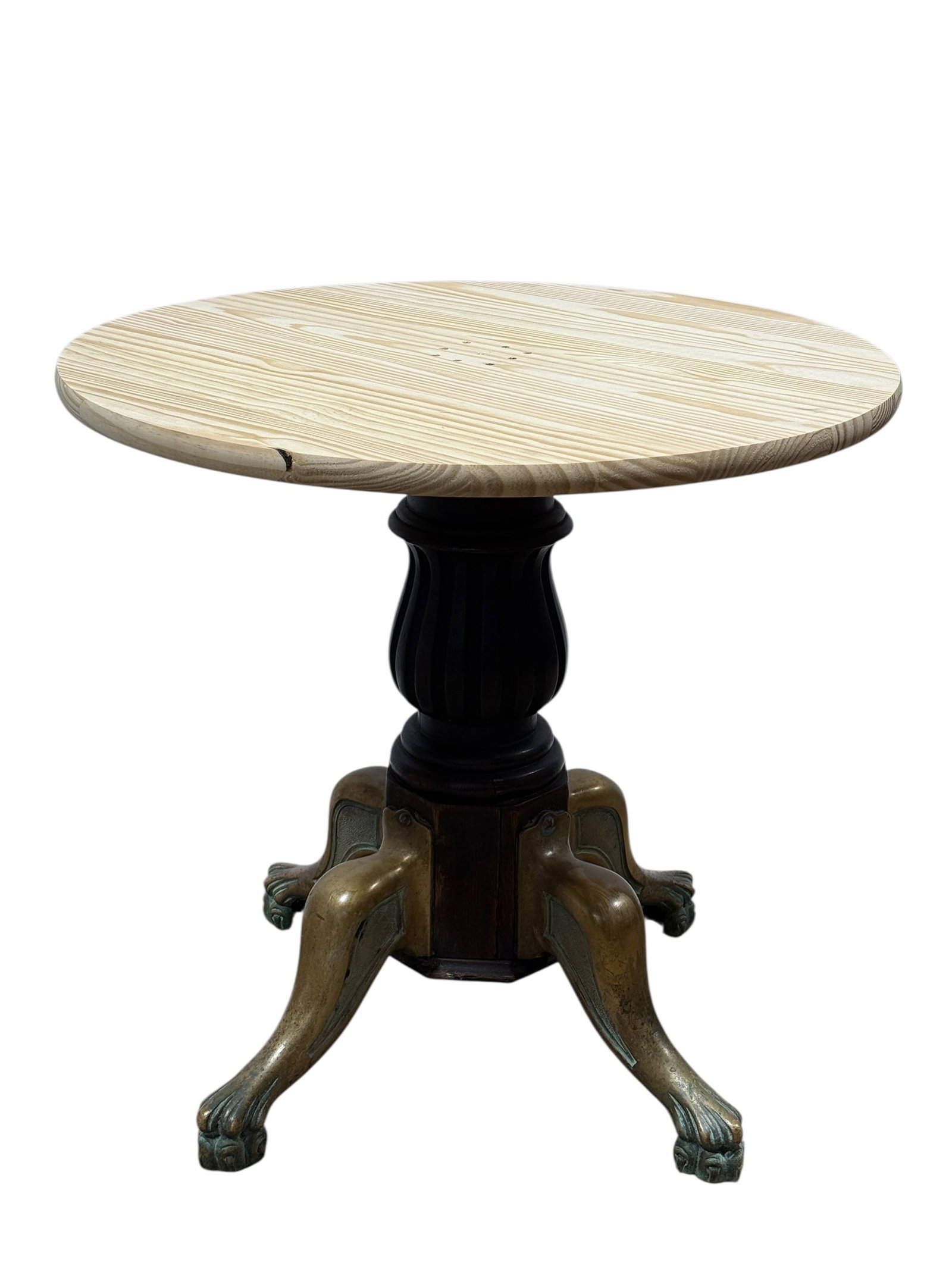 Round Wood Top Table on Antique Wood & Bronze Base (1 of 5)