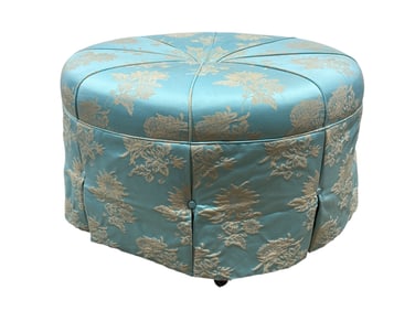Large Blue & Floral Design Upholstered Ottoman
