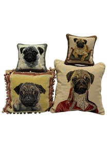 Group of 4 Needlepoint Pug Dog Pillows