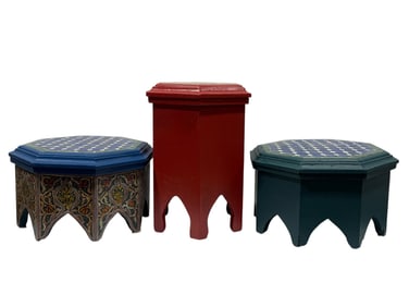 Group of 3 Hand Painted & Till Top Stools