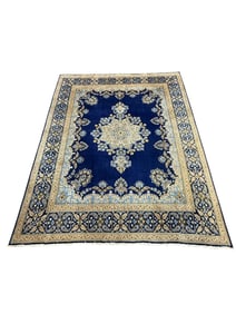 Large Blue botanical Wool Area Rug