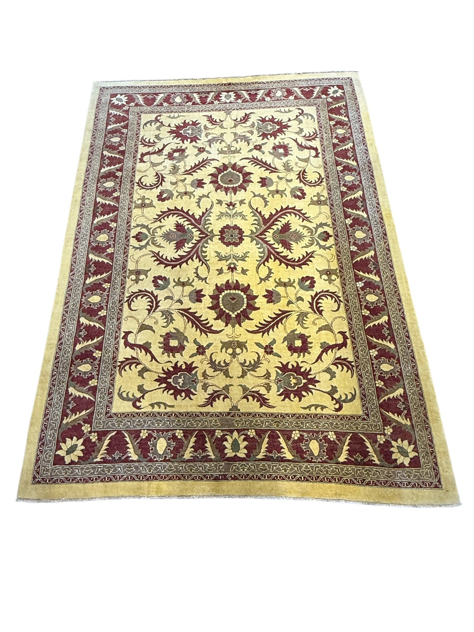 Vintage Ziegler Farahan Area Rug: Vintage Ziegler Farahan Area Rug. Measures 13' 9" x 9' 3". Has some discolor.