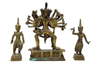 Set of 3 Brass Temple Figures