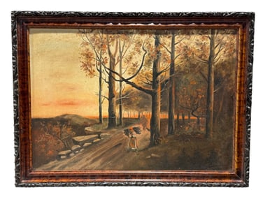 Signed Oil on Board "Landscape & Peasant" Russian Painting