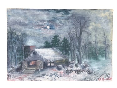 Signed Late 19th C. "Winter Night" Landscape Watercolor on Board