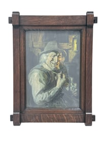 Antique Oak Arts & Crafts Frame w/ Antique Print