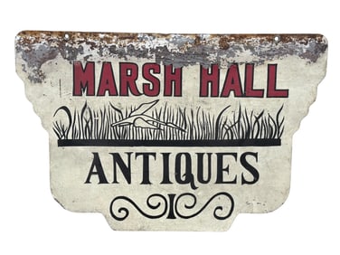 Vintage Metal Double Sided "Marsh Hall Antiques" Sign