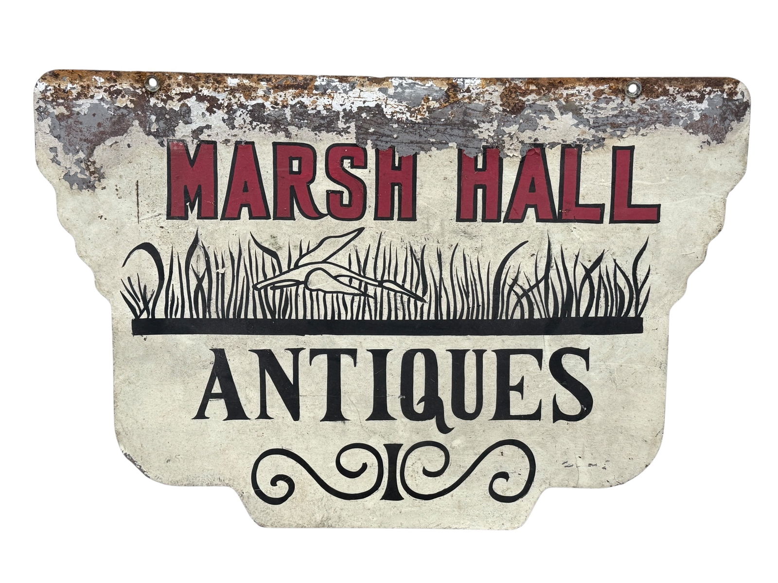 Vintage Metal Double Sided "Marsh Hall Antiques" Sign (1 of 6)