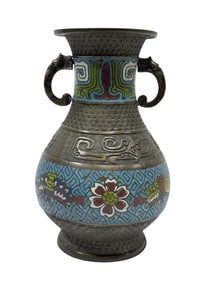 Early 20th C. Double Handle Japanese Champleve Vase