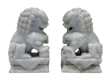 Pair of Chinese Hand Carved Soapstone Foo Dogs