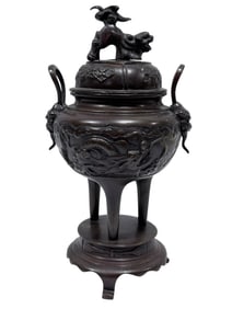 Late 19th C. Japanese Meiji Bronze Censer/Koro