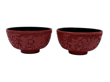 Pair of Chinese Cinnabar Black Lacquer Bowls