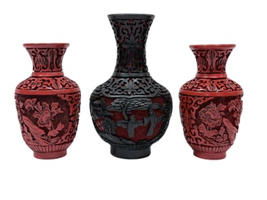 (3) Chinese Cinnabar Lacquer Vases